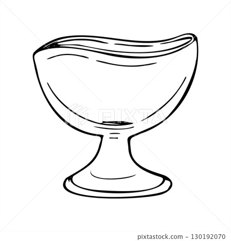 Empty glass dessert cup monochrome vector illustration. Placeholder, bowl for jam, honey, ice cream, or pudding etching drawing. Sundae dish for menu design, packaging labels, recipe books Empty glass dessert cup monochrome vector illustration. Placeholder, bowl for jam, honey, ice cream, or pudding etching drawing. Sundae dish for menu design, packaging labels, recipe books 130192070