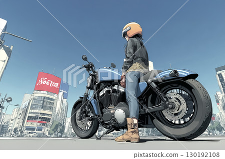 Anime-style illustration of a female rider touring 130192108
