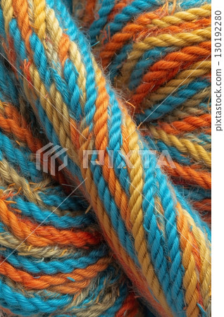 Ultra Realistic Knitted Textile with Plush Basket Weave in Vibrant Turquoise Orange and Yellow 130192280