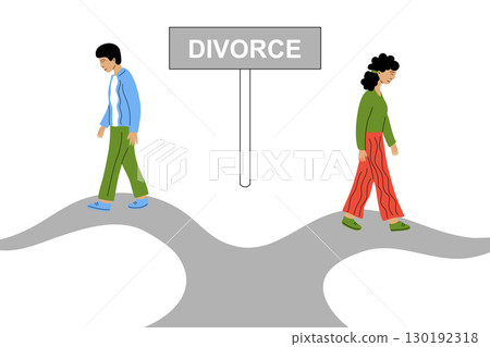 The illustration symbolizes the process of separation and divorce. 130192318