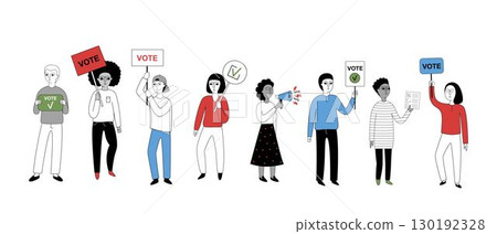 People with Vote Signs Vector Illustration 130192328