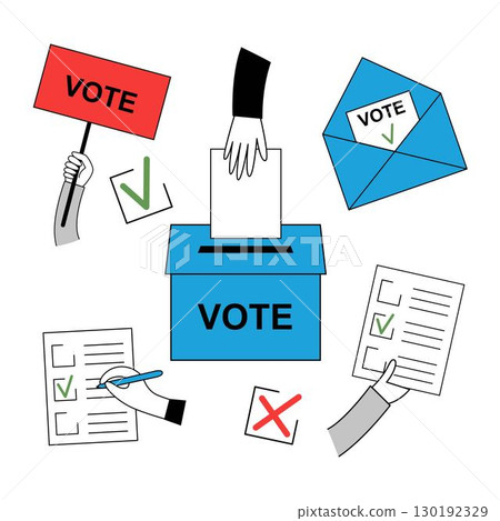 Collection of voting and election icons in flat style. 130192329