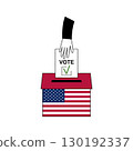 American voting ballot with hand and flag 130192337