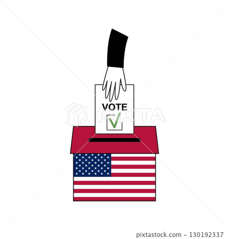 American voting ballot with hand and flag 130192337