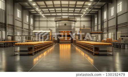 Modern Industrial Bakery with Automated Bread Production Line 130192479