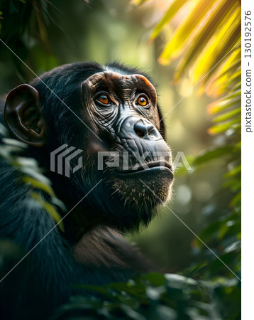 Thoughtful Chimpanzee in Jungle 130192576