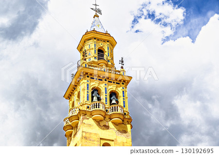 Tower, bell tower of the church of Santiago de Alcala de Guadaira, located in the Plaza del Derribo. Seville Tower, bell tower of the church of Santiago de Alcala de Guadaira, located in the Plaza del Derribo. Seville 130192695