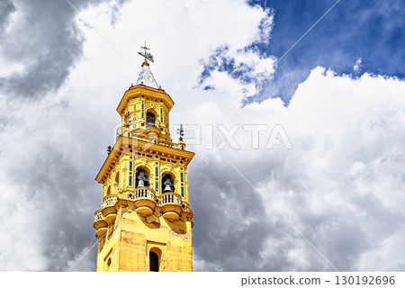 Tower, bell tower of the church of Santiago de Alcala de Guadaira, located in the Plaza del Derribo. Seville 130192696