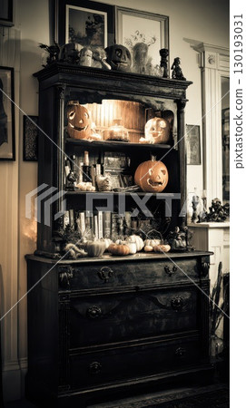 Haunted wooden cabinet for Halloween 130193031