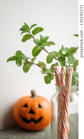 Halloween decoration with mint and candy straws 130193231