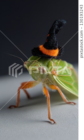 Insect in a tiny Halloween witch hat 130193243