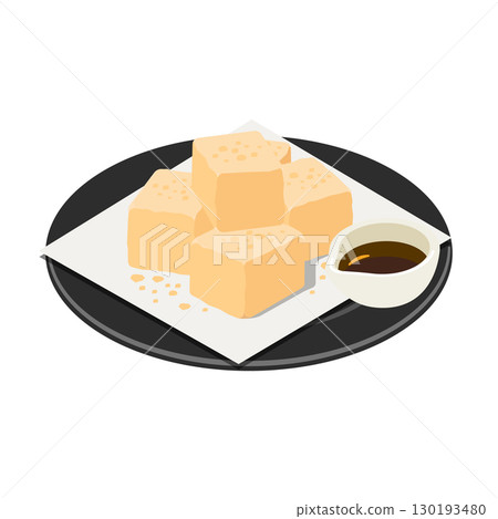 Warabimochi (black plate + white paper) - Flat illustration 130193480