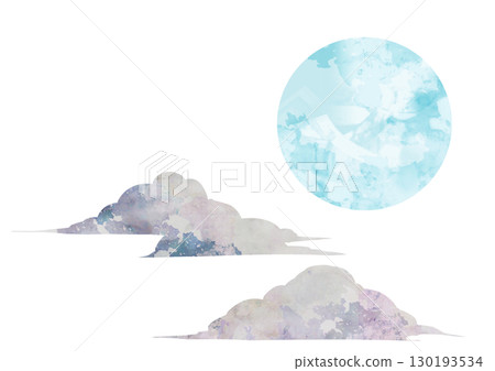 水彩風格淡淡的滿月和雲彩 130193534