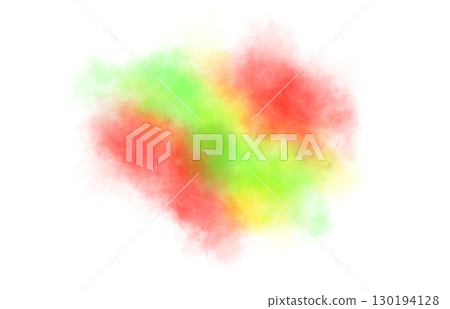 Colorful smoke cloud with vibrant red green and yellow gradient on transparent background abstract paint explosion 130194128