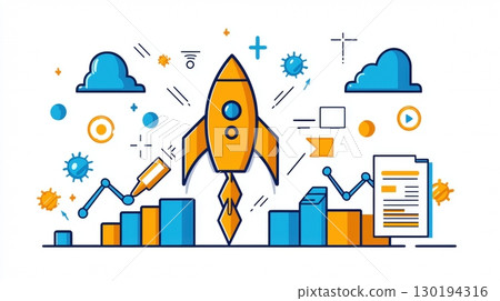 Startup rocket launch business growth and success vector illustration 130194316