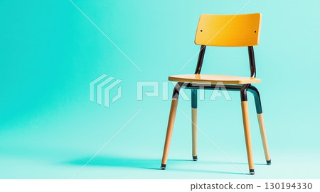 Stylish yellow chair on turquoise background, minimalist design. 130194330