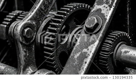 Close-Up of Rusty Mechanical Gears Ai Generated 130194335