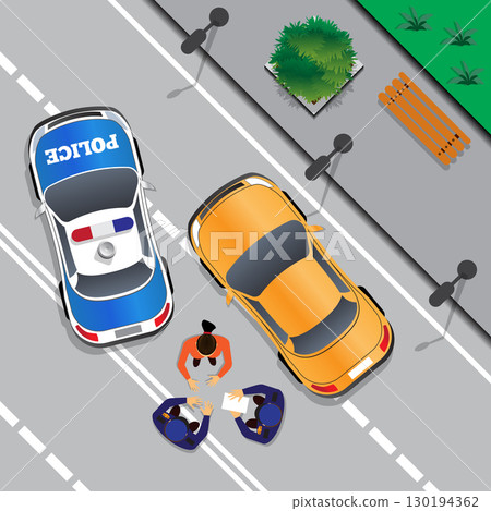 Police stopped the offender. Bad driving. View from above. Vector illustration. Police stopped the offender. Bad driving. View from above. Vector illustration. 130194362