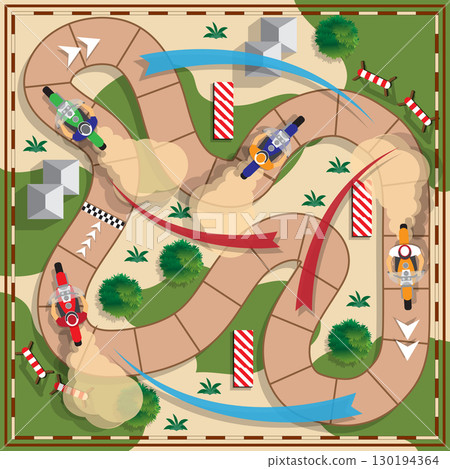 Motorcycle Racing. Board game. View from above. Vector illustration. 130194364