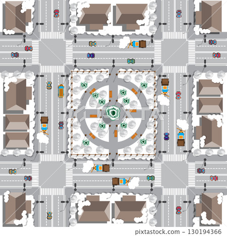Winter town. View from above. Vector illustration. 130194366