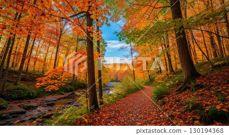 Autumn Landscape With Vibrant Foliage and Winding Path Ai Generated 130194368