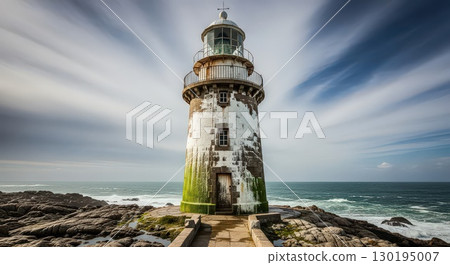 Weathered Lighthouse on Rocky Shore - Generative Ai 130195007