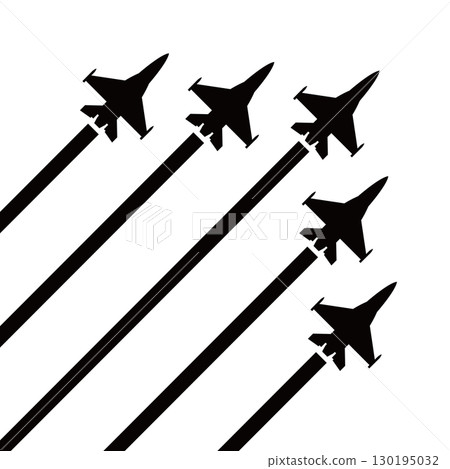 Contrails and silhouettes of fighter jets, performing aerobatics (flyovers) at air shows and large events Contrails and silhouettes of fighter jets, performing aerobatics (flyovers) at air shows and large events 130195032