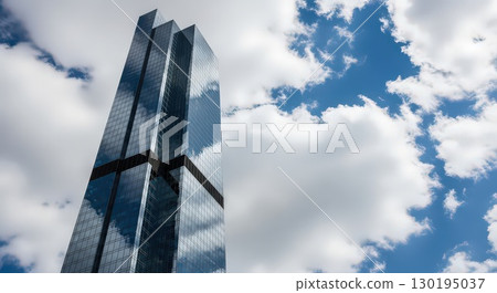 Modern Skyscraper Under Blue Sky With Clouds - Generative Ai 130195037