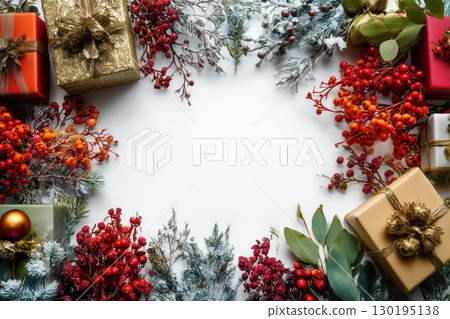Winter holidays items at the edges 130195138