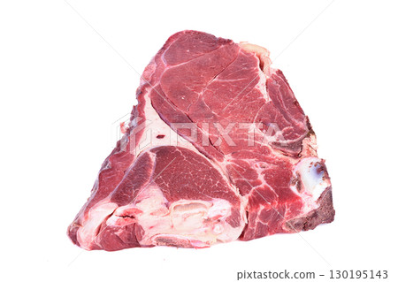 Raw piece of beef meat on the bone isolated on white background. 130195143