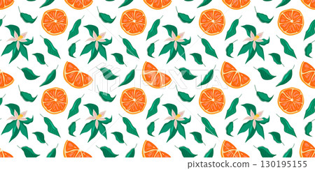 A Vibrant Citrus Pattern That Features Oranges Along with Beautiful Green Leaves 130195155