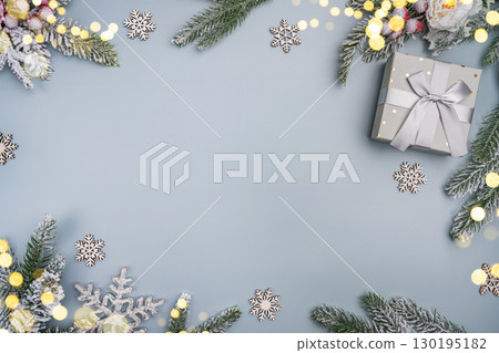 Silver and Frosted Christmas Gifts with Festive Decor 130195182