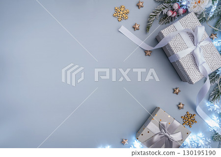 Silver and Frosted Christmas Gifts with Festive Decor 130195190