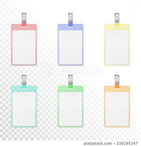 Vector Colorful ID Badge Set. Office Name Tag Templates in Red, Blue, Green, Yellow, Orange, Turquoise. Corporate Employee Identity Card Design. Blank Lanyard Badge Icons. Access Pass Illustration 130195247