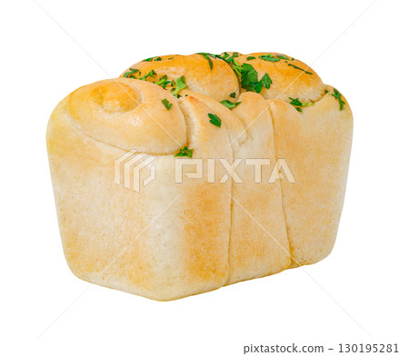 white bread with garlic and herbs, isolated on white background with clipping path white bread with garlic and herbs, isolated on white background with clipping path 130195281