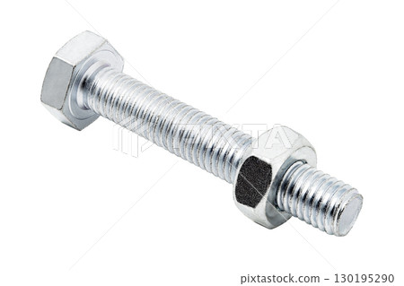 nut on bolt, isolated on white background with clipping path nut on bolt, isolated on white background with clipping path 130195290