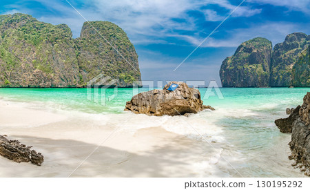 panorama Maya Bay on Phi Phi Lee Island, Thailand 130195292