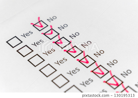 No checkbox marking, red pen on paper, selective focus No checkbox marking, red pen on paper, selective focus 130195313