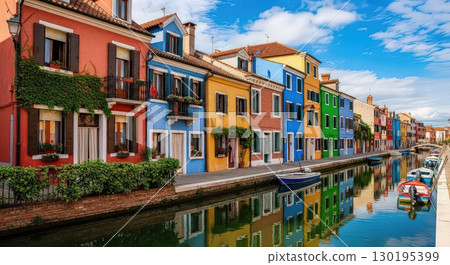 Colorful Canal Houses in Burano - Generative Ai 130195399