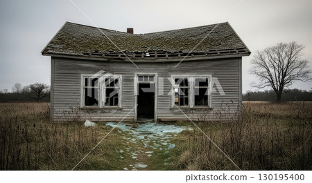 Abandoned House in a Desolate Landscape - Generative Ai 130195400