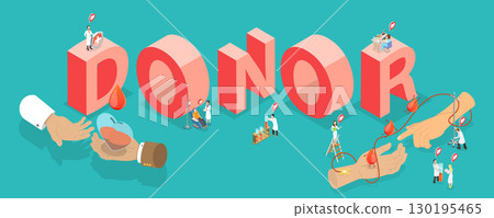 3D Isometric Flat Vector Illustration of Blood Donor, Day Featuring People Donating Blood 130195465