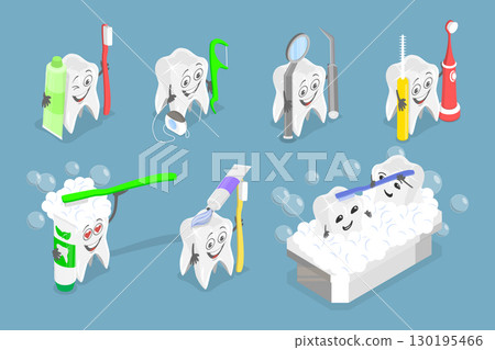 3D Isometric Flat Vector Illustration of Dental Care, Charming Animated Tooth Character 3D Isometric Flat Vector Illustration of Dental Care, Charming Animated Tooth Character 130195466