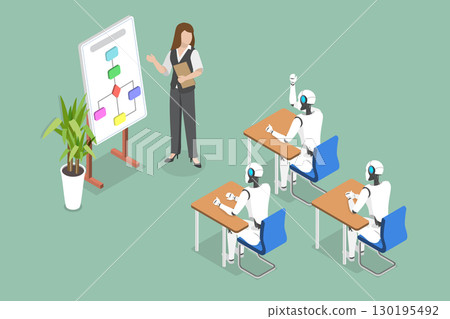 3D Isometric Flat Vector Illustration of Interactive Neural Network, Machine Learning Algorithms 3D Isometric Flat Vector Illustration of Interactive Neural Network, Machine Learning Algorithms 130195492