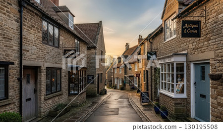 Charming Cobblestone Street With Antique Shops - Ai Generated Charming Cobblestone Street With Antique Shops - Ai Generated 130195508