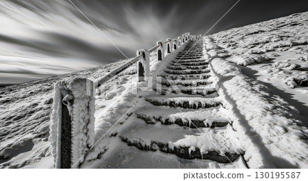 Snowy Staircase in Winter Landscape - Generative Ai Snowy Staircase in Winter Landscape - Generative Ai 130195587
