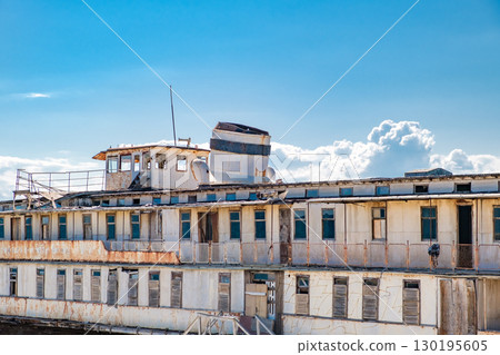 old rusty abandoned passenger steamer 130195605