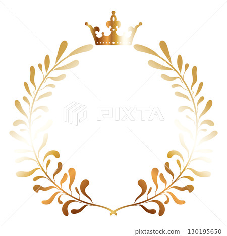 Beautiful golden crown and plant branches around, coat of arms design 130195650