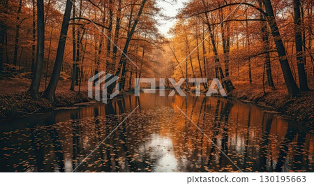 Autumn River Landscape With Colorful Foliage - Ai Generated 130195663