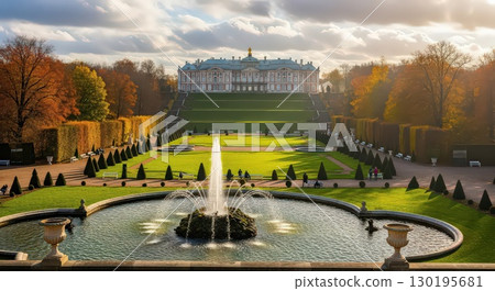 Grand Palace With Autumn Gardens and Fountains - Generative Ai 130195681