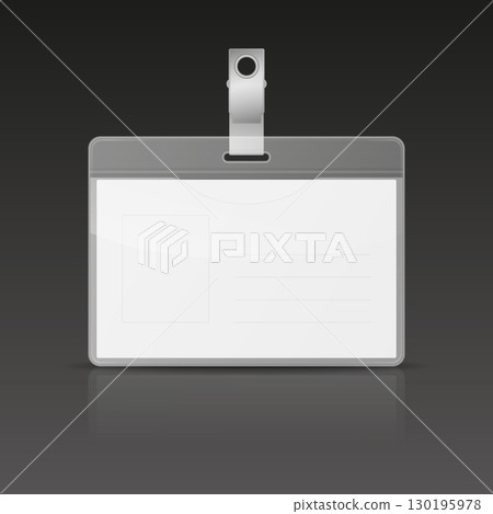 Vector Blank Horizontal ID Badge With Clip Holder. Conference Pass, Visitor Tag, Office Staff Identity Card, Security Entry Pass, Printable Name Tag, Event Credential, Vector Illustration 130195978